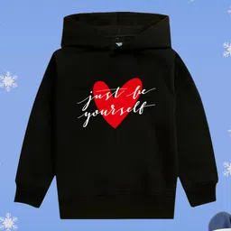 NUSYL Fleece Full Sleeves Just Be Yourself Text Printed Hoodie - Black-picture-12
