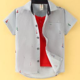Dapper Dudes Half Sleeves Boats Printed Shirt With Attached Solid Tee - Grey-picture-42