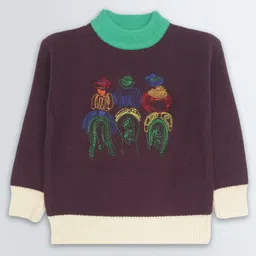 KNITCO Full Sleeves Cowboys Embroidered Loose Fit Sweater - Wine-picture-15