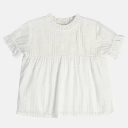 MINI KLUB Cotton Half Puffed Sleeves Solid Embroidered Top - White-picture-20