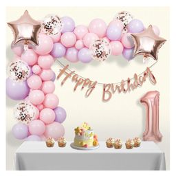 Bubble Trouble 1st Birthday Decoration Items 39 Pcs | Rose Gold Happy Birthday Banner (Cardstock) | Happy Birthday Decoration Kit | 1st Birthday Decorations Items | First Birthday Decoration Items-picture-46