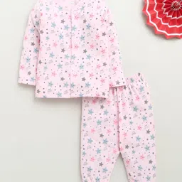 BUMZEE Cotton Knit Full Sleeves Stars Printed Coordinating Night Suit Set - Pink-image-66