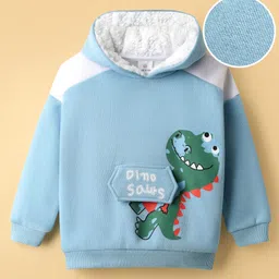 Mark & Mia Full Raglan Sleeves Hooded Sweatshirt with Dino Print & Fur Detailing - Light Blue-picture-25