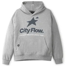 ALAN JONES Cotton Blend Knit Full Sleeves City Flow Text Printed Light Winter Oversized Hoodie - Melange Grey-picture-13
