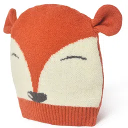 Mi Arcus 100% Cotton Animal Face Knitted Cap & Mitten Set  - Brown image 2