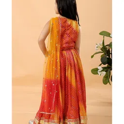 MASTARANG Woven Sleeveless Bandhani Designed Gota Lace Embellished Coordinating Lehenga Choli With Attached Dupatta - Red image 3