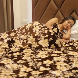 Changers Brown & Yellow 3D Floral Printed AC Room 300 GSM Double Bed Blanket-picture-31
