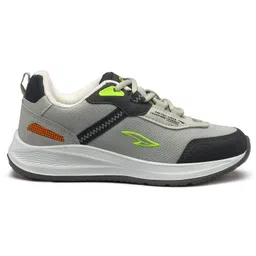 asian Mesh Detailed & Colour Blocked With Lace Up Running Shoes - Grey & Green image 4