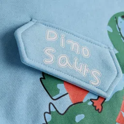 Mark & Mia Full Raglan Sleeves Hooded Sweatshirt with Dino Print & Fur Detailing - Light Blue image 3