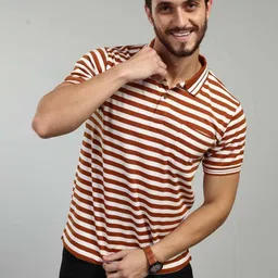 BE POSITIVE Striped Polo Collar Monochrome Cotton Regular Fit T-shirt-picture-30