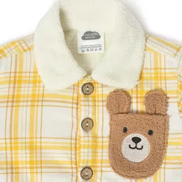 Mi Arcus  Full Sleeves Flannel Plaid Checked Fur Detailed Shirt - Yellow image 5