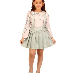 Cutecumber Full Sleeves Floral Printed Top With Skirt Set - Green image 5