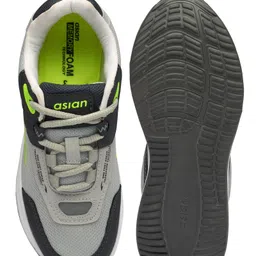 asian Mesh Detailed & Colour Blocked With Lace Up Running Shoes - Grey & Green image 5