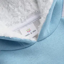 Mark & Mia Full Raglan Sleeves Hooded Sweatshirt with Dino Print & Fur Detailing - Light Blue image 4