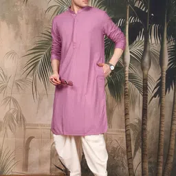 Sangria Men Pink Cotton Chikankari Kurta Designed With Intricate Detailing image 5