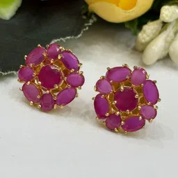 VANSHIKA JEWELS Brass-Plated Cubic Zirconia Studded Floral Studs-image-77