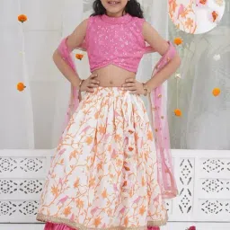 Little Bansi Girls Pink Embroidered Lehenga Set-picture-16