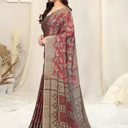 MIRCHI FASHION Maroon Floral Print Saree With Unstitched Blouse Piece image 3
