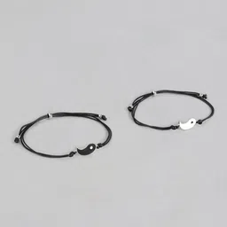 EL REGALO Unisex Pack of 2 Black & Silver-Toned Charm Bracelet-picture-14