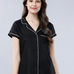 Tokyo Talkies Women Black Solid Sleep Shirt-image-72