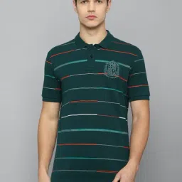 Louis Philippe Sport Green Cotton Slim Fit Striped Polo T-Shirt-picture-19
