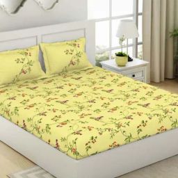 SPACES Lattice Yellow Pear Cotton 144 TC King Fitted Bedsheet With Pillow Covers-picture-11