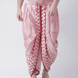 DEYANN Men Pink & Red Printed Dupion Silk Dhotis-picture-44