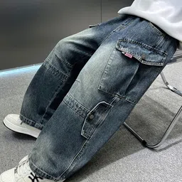LULU & SKY Boys High-Rise Heavy Fade Cargo Jeans image 3
