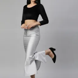 TWIN BIRDS Navy & Silver Plain Saree Shapewear - Pack Of 2 image 4