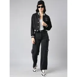 SHOWOFFFF Black Graphic Print Crop Jacket image 5