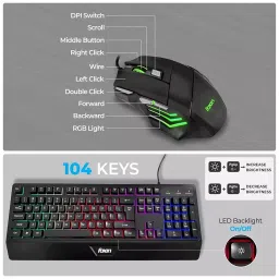 Foxin Endeavour Gaming Keyboard and Mouse Combo Wired RGB Rainbow Backlit Keyboard With 104 Keys & Wrist Rest (Pack of 5) image 5