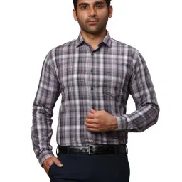 Park Avenue Grey & Purple Slim Fit Check Cotton Shirt-image-41