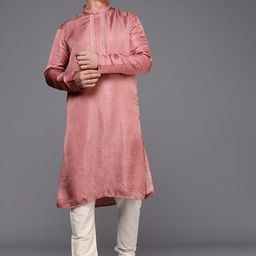 Manyavar Men Pink Self Design Thread Work Detail Kurta with Pyjamas-picture-17