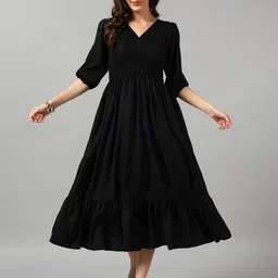 Femvy V-Neck Crepe Fit & Flare Midi Dress-image-89