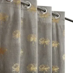 LARANDO Grey & Gold-Toned 2 Pieces Floral Printed Room Darkening Velvet Window Curtains-picture-29
