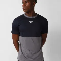 Reebok Navy Slim Fit Colour Block Sports T-Shirt-picture-23