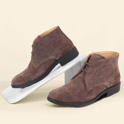 FAUSTO Men Brown Solid Suede Chukka Boots-image-54
