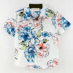 CrayonFlakes Half Sleeves Floral Theme Roses Printed Shirt - Off White-picture-12