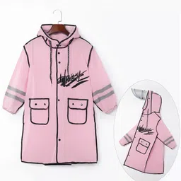 Pine Kids Full Sleeves Hooded Raincoat Text Print - Pink-image-56