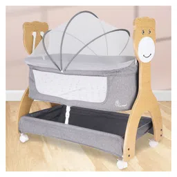 R for Rabbit Lullabies Woodsy Manual Wooden Cradle With Mattress & Mosquito -Dark Grey-image-7