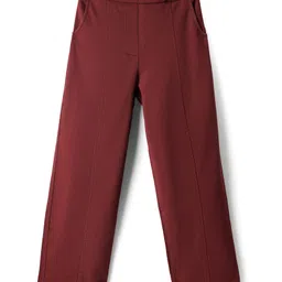 kookie kids india Kookie Kids Cotton Woven Full Length Pleated Wide Leg Lounge Pant With Pockets - Maroon-picture-27