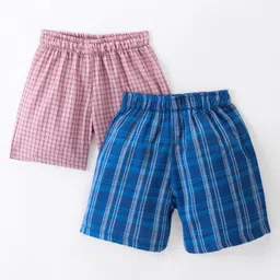 Rikidoos Pack Of 2 Cotton Blend Checked Boxers - Blue & Pink-image-64