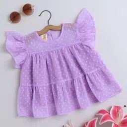 Aww Hunnie Flutter Sleeves Georgette Swiss Dots Designed Top - Mauve-picture-23