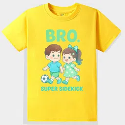 KAVEE Pure Cotton Knit Raksha Bandhan Theme Half Sleeves Bro Super Sidekick Text Printed Biowashed Tee - Yellow-picture-25