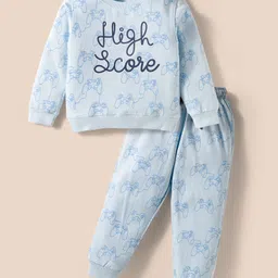Smarty Boys 100% Cotton Knit Full Sleeves T-Shirt & Lounge Pants Set With Text Print - Light Blue-image-5