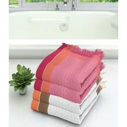Athom Living 100% Premium Cotton Waffle Border Bath Towels Pack Of 4 - Multicolor image 2