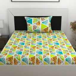 Divine Casa 100% Cotton 144TC Single Bedsheet with  Pillow Covers Geometric Print_Multicolor image 2
