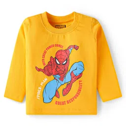 Babyhug Marvel Single Jersey Knit Full Sleeves Night Suit With Spider Man Graphics - Mustard image 2