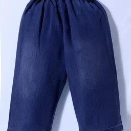 Little Kangaroos Denim Full Length Solid Coloured Jeans With Bow - Navy Blue image 2