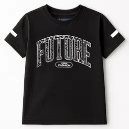 Pine Kids Cotton Knit Half Sleeves T-Shirt & Joggers Set With Future Print - Black image 2
